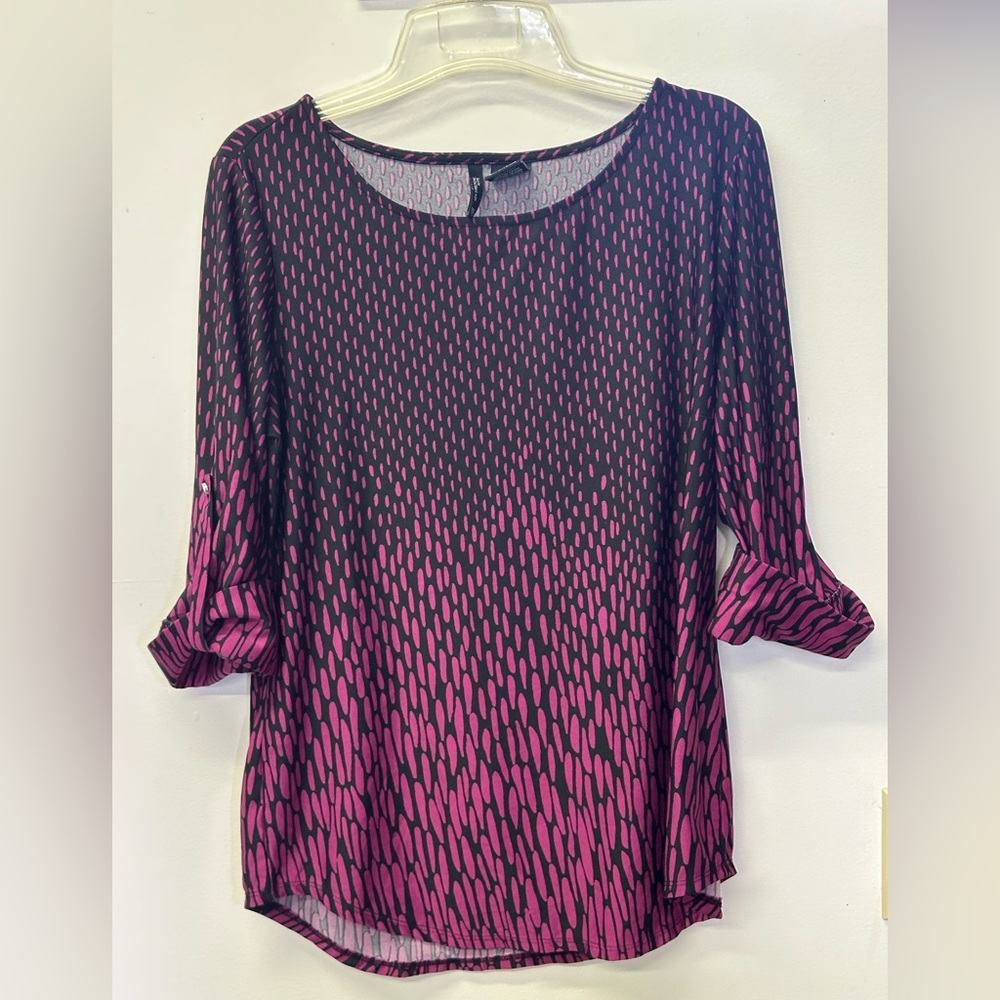 New Directions Pink and Black Patterned Blouse